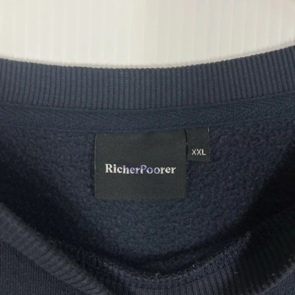 Richer‎ Poorer Crew Sweatshirt Mens Size XXL Navy Blue Cotton Blend Ribbed Hem